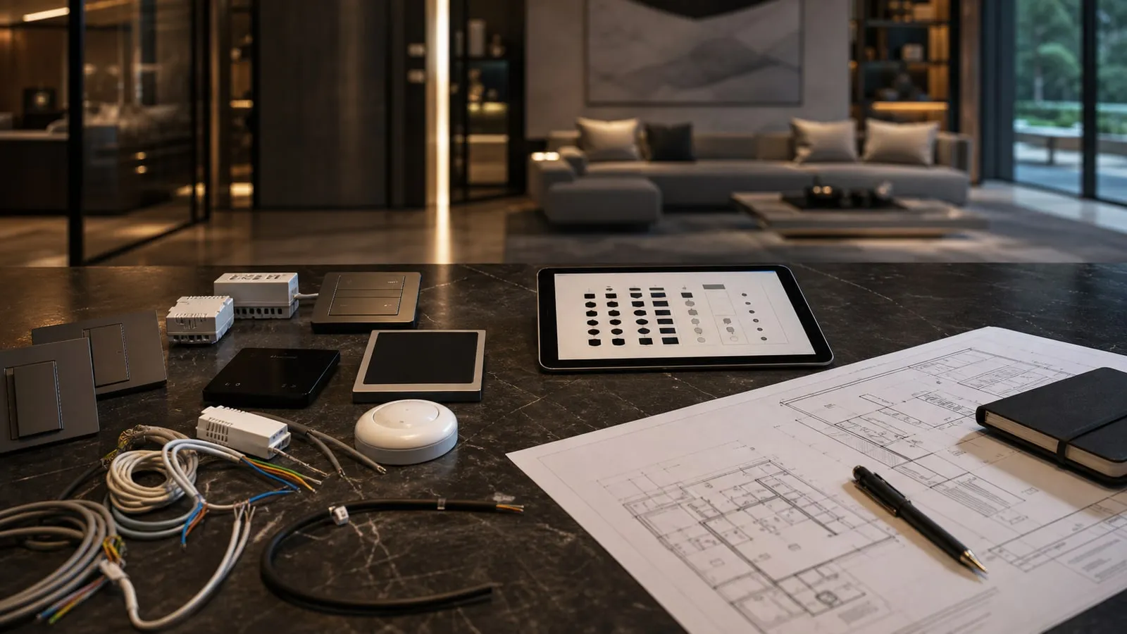 Dispositivi domotici e cablaggi non coordinati accanto a un piano tecnico ordinato in una villa di pregio